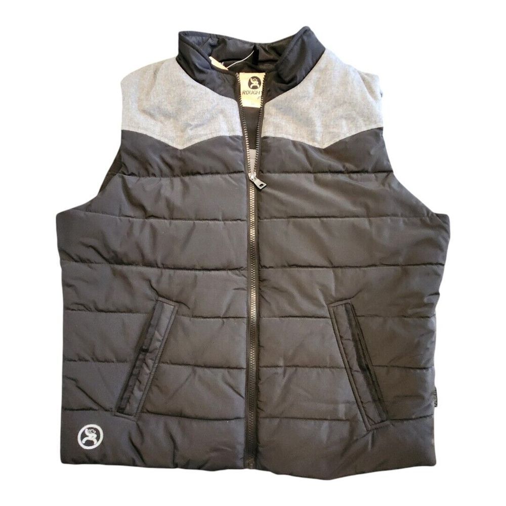 NWT Hooey Roughy Puffer Vest Mens Medium Quilted Black‎ Gray Zip Casual Pockets